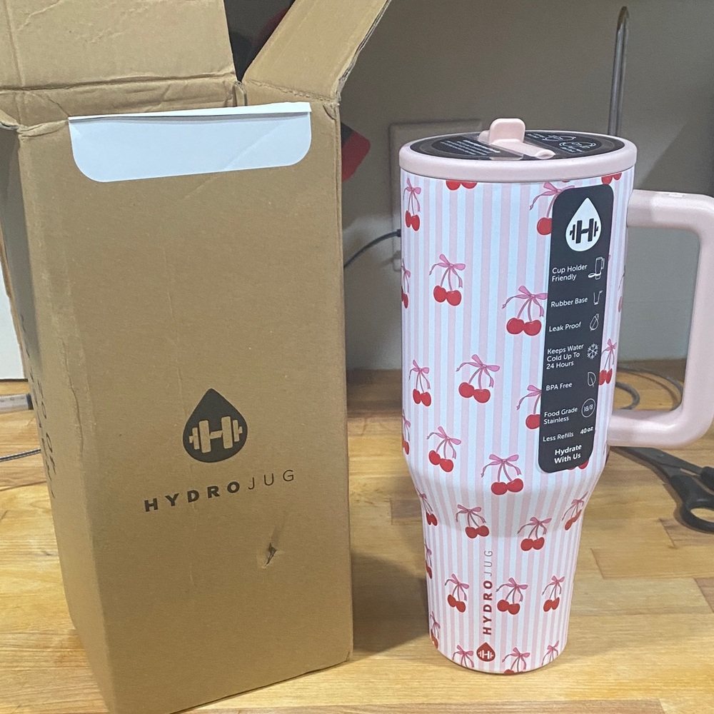 HydroJug Cherry Patterned Bottle with Pink Handle